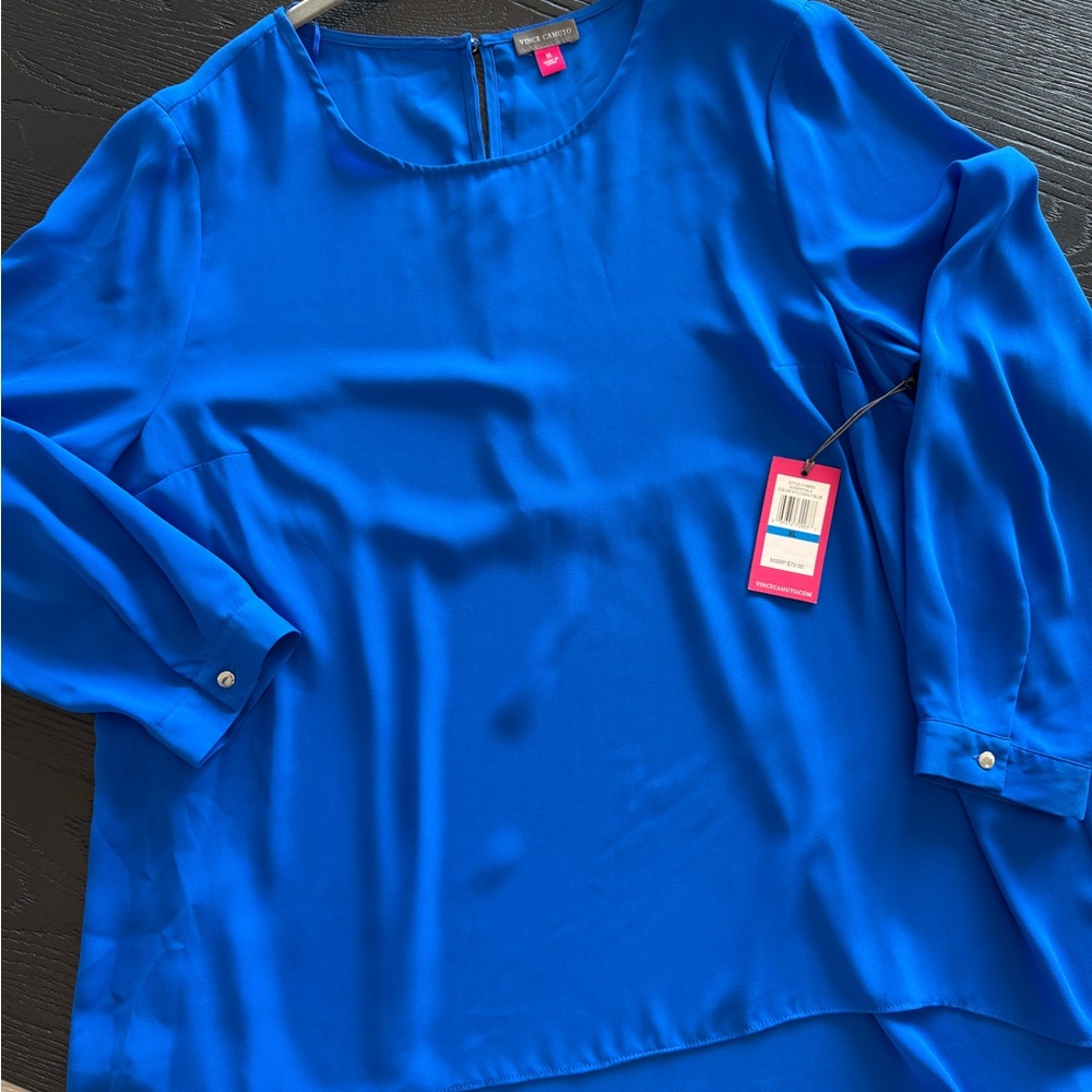 Vince Camuto Varsity Blue Tunic Length Blouse - Picture 6 of 8